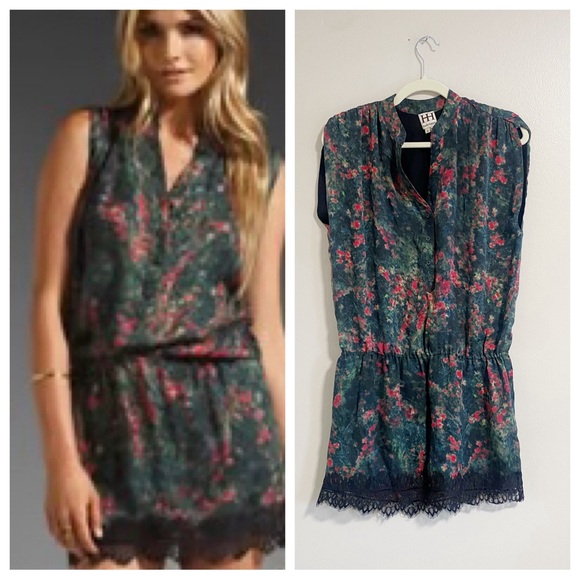 Haute Hippie 100% Silk Green Floral Dress Size Small - Picture 1 of 8